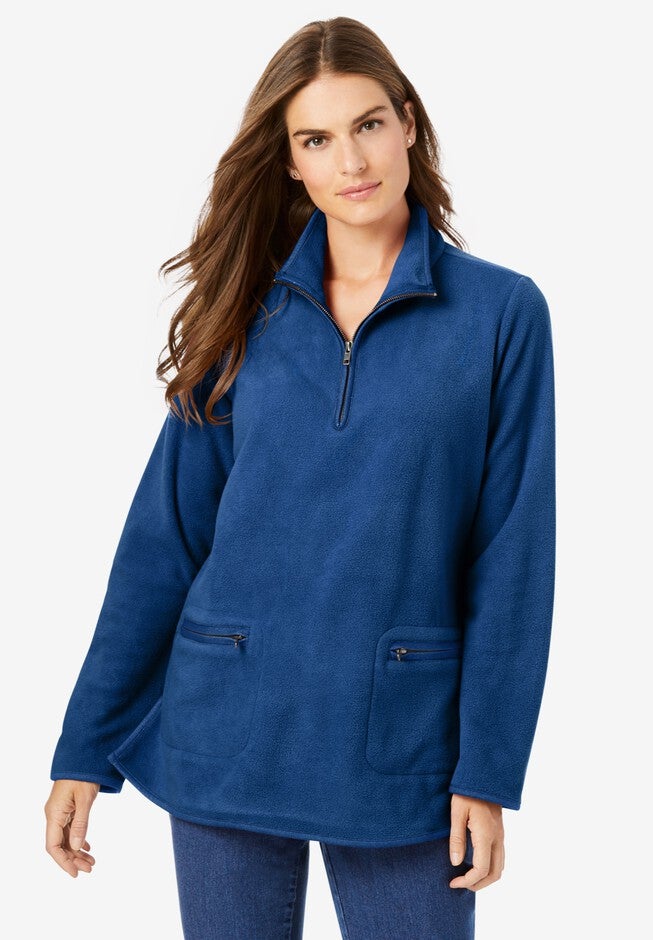 Quarter-Zip Microfleece Mock Neck Sweatshirt, ROYAL NAVY, hi-res image number null