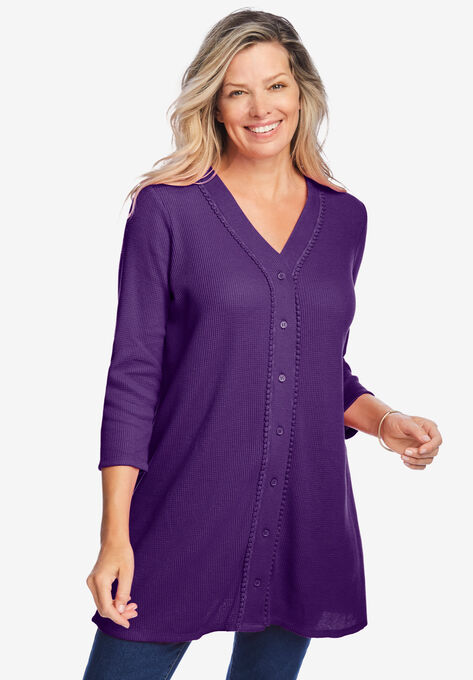 Thermal Button-Front Tunic, RADIANT PURPLE, hi-res image number null