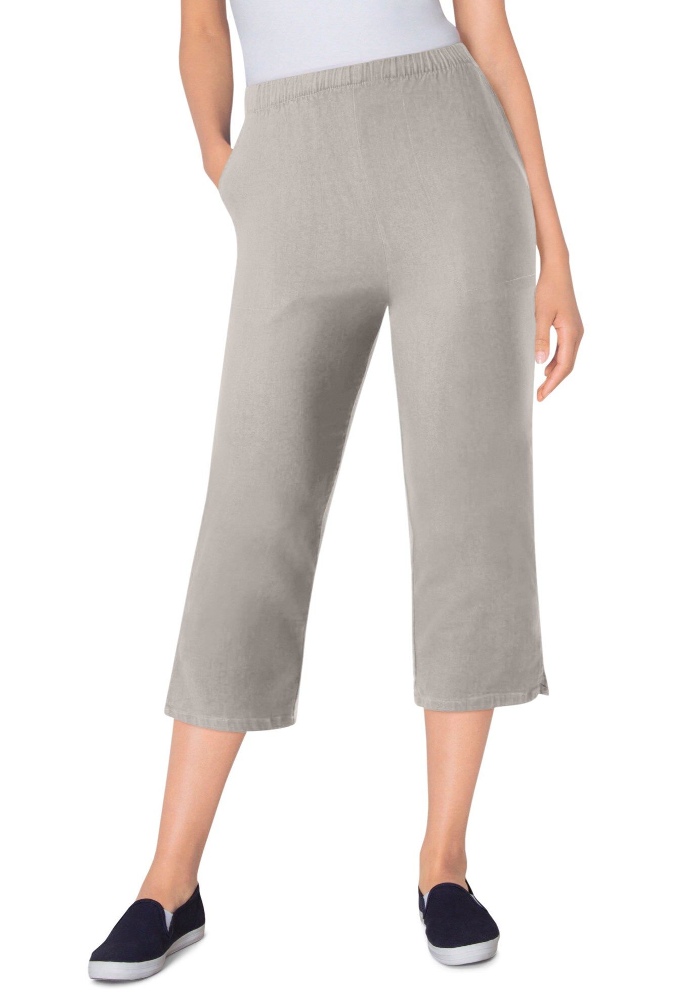 Fineline Stretch Denim Pull-On Capri Jeans, GREY DENIM, hi-res image number 0