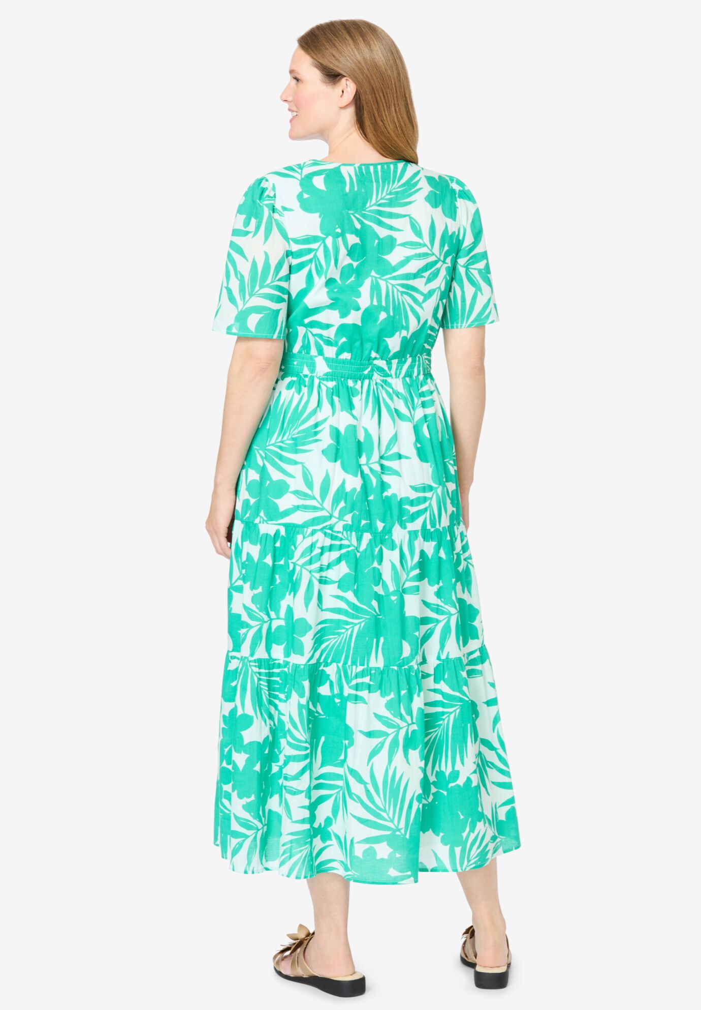 Tiered Midi Dress, TROPICAL EMERALD FLORAL, on-hover image number 1