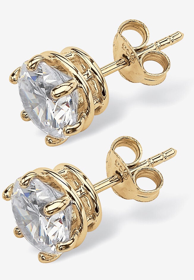 Cubic Zirconia Stud Earrings in Gold over Sterling Silver, , on-hover image number 1
