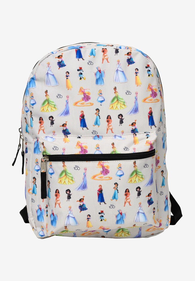 Disney 100 Years Celebration Characters All-Over Print 16 inches Deluxe Nylon Backpack, WHITE, hi-res image number null