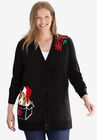 Holiday Cardigan, BLACK POINSETTIA PUPPY, hi-res image number 0