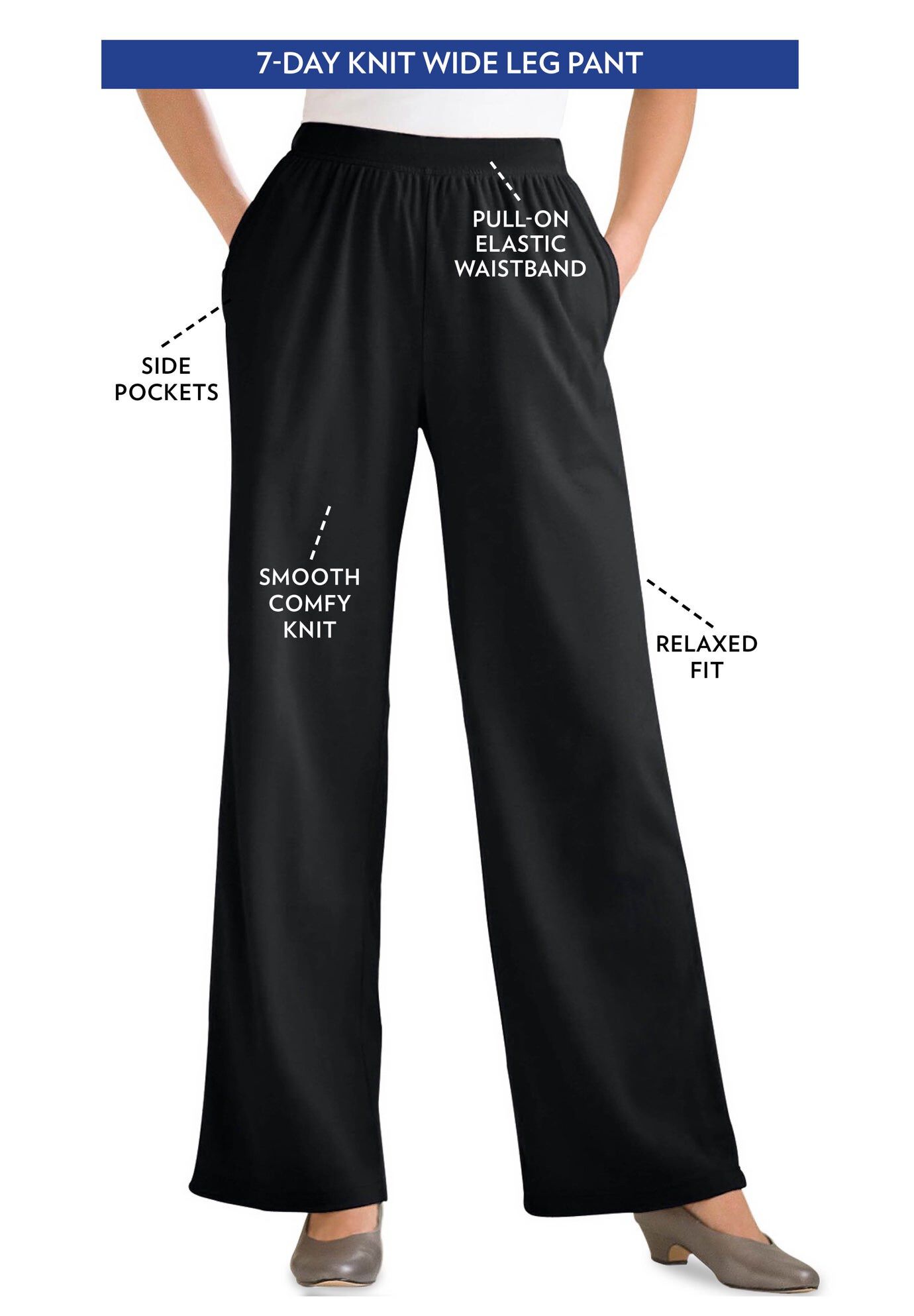 Womens Plus-Size 7-Day Knit Wide-Leg Pull-On Pants | OneStopPlus