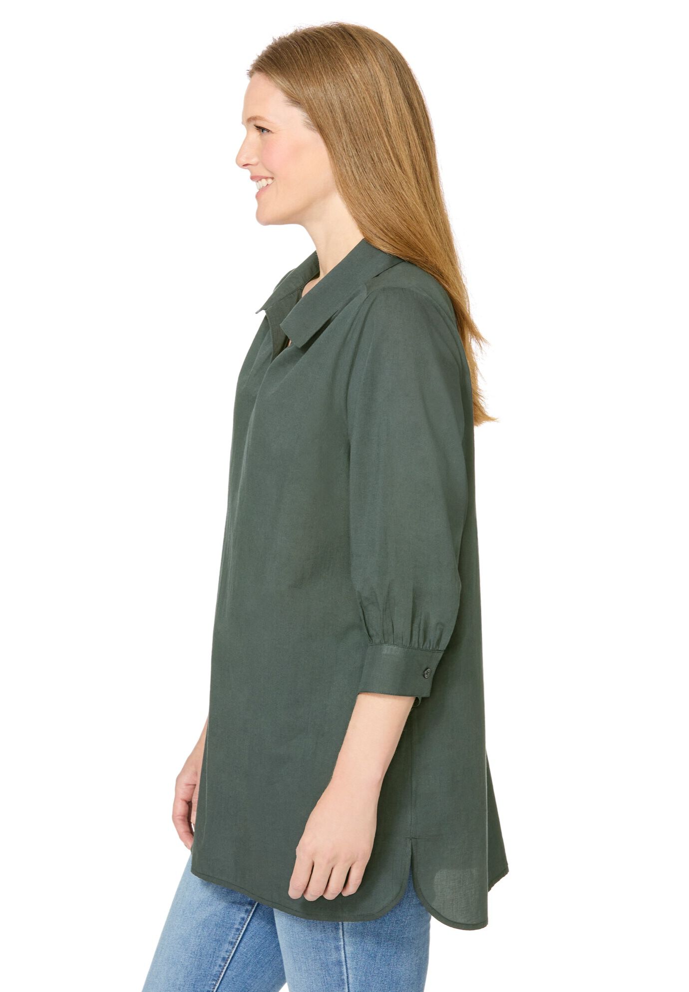 Three-Quarter Sleeve Popover Blouse, PINE, alternate image number 2
