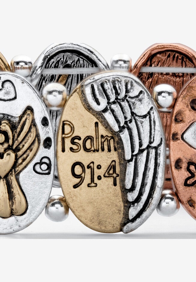 Tri Tone Antiqued Inspirational Stretch Bracelet (16Mm), 7 Inch Length, , on-hover image number 1