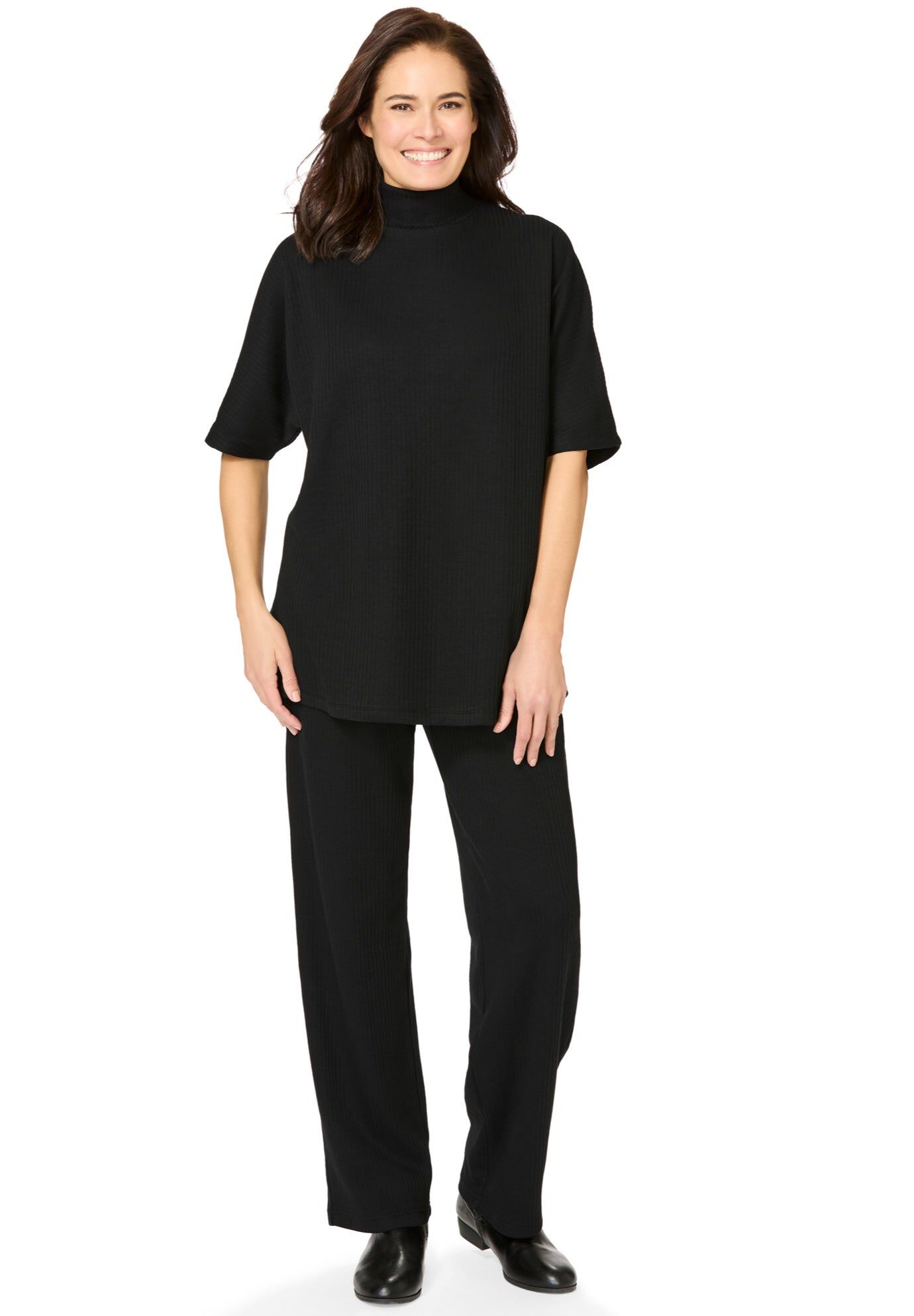 Ribbed-Knit Pant Set, BLACK, hi-res image number 0