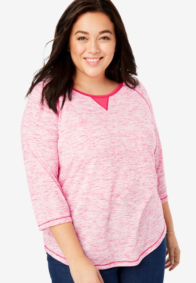 Marled Raglan Tee, VIBRANT ROSE MARLED, hi-res image number 0