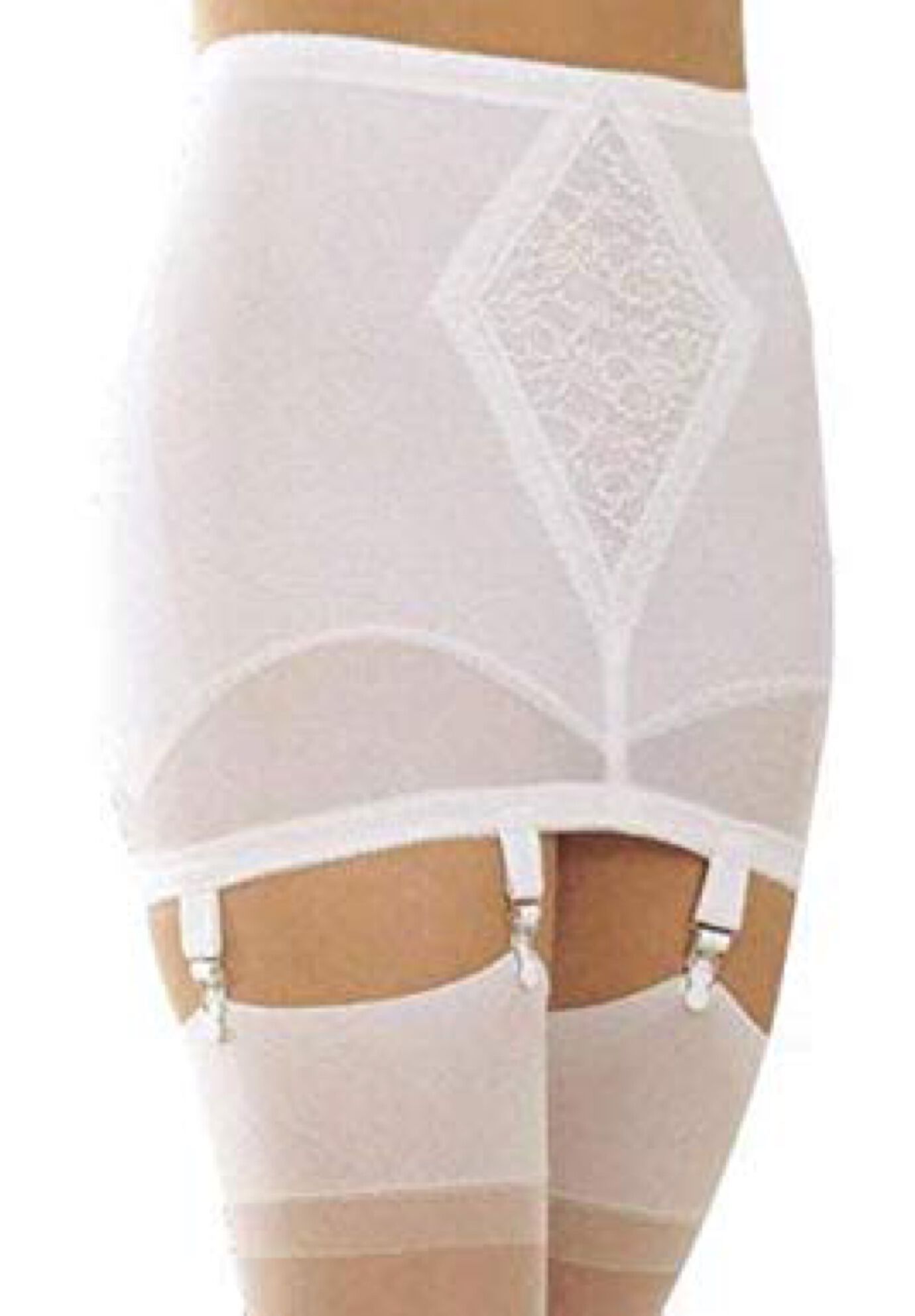 Open Bottom Girdle Medium Shaping w/ Garters, WHITE, hi-res image number 0