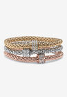 3-Piece Tritone Stretch Bracelet (5.5mm), Round Crystal in Goldtone, GOLD, hi-res image number null
