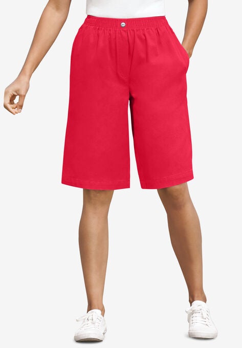 Elastic-Waist Cotton Short, VIVID RED, hi-res image number null