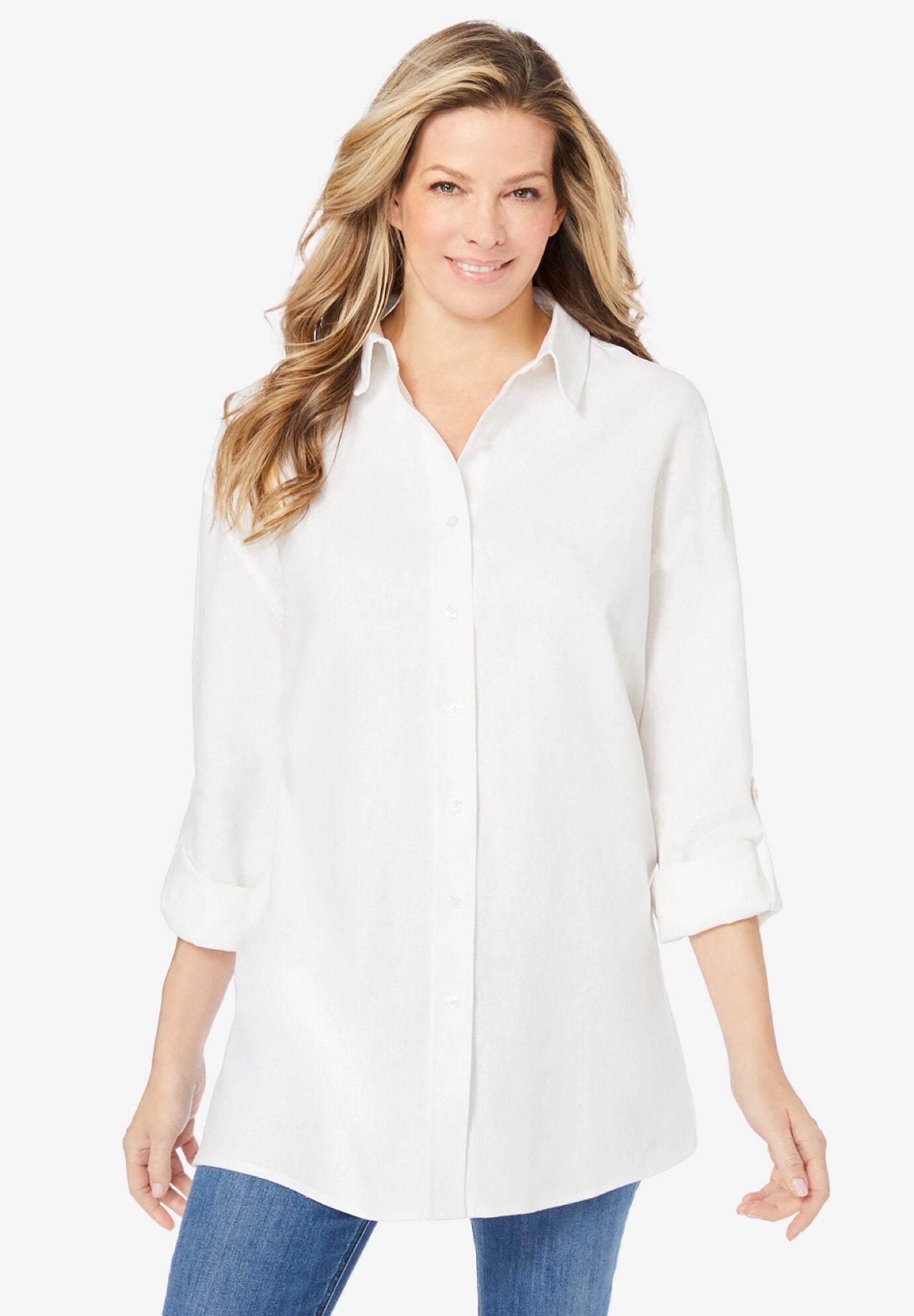 Linen Button-Front Tunic, , alternate image number 3