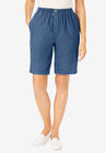 Elastic-Waist Cotton Short, MEDIUM STONEWASH, hi-res image number null
