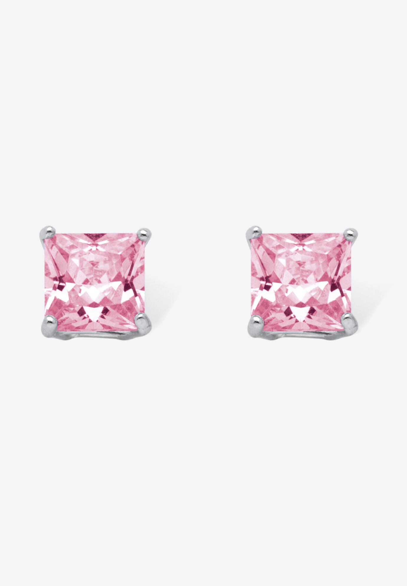 Sterling Silver Stud Princess Cut Simulated Birthstone Stud Earrings, JUNE, hi-res image number 0