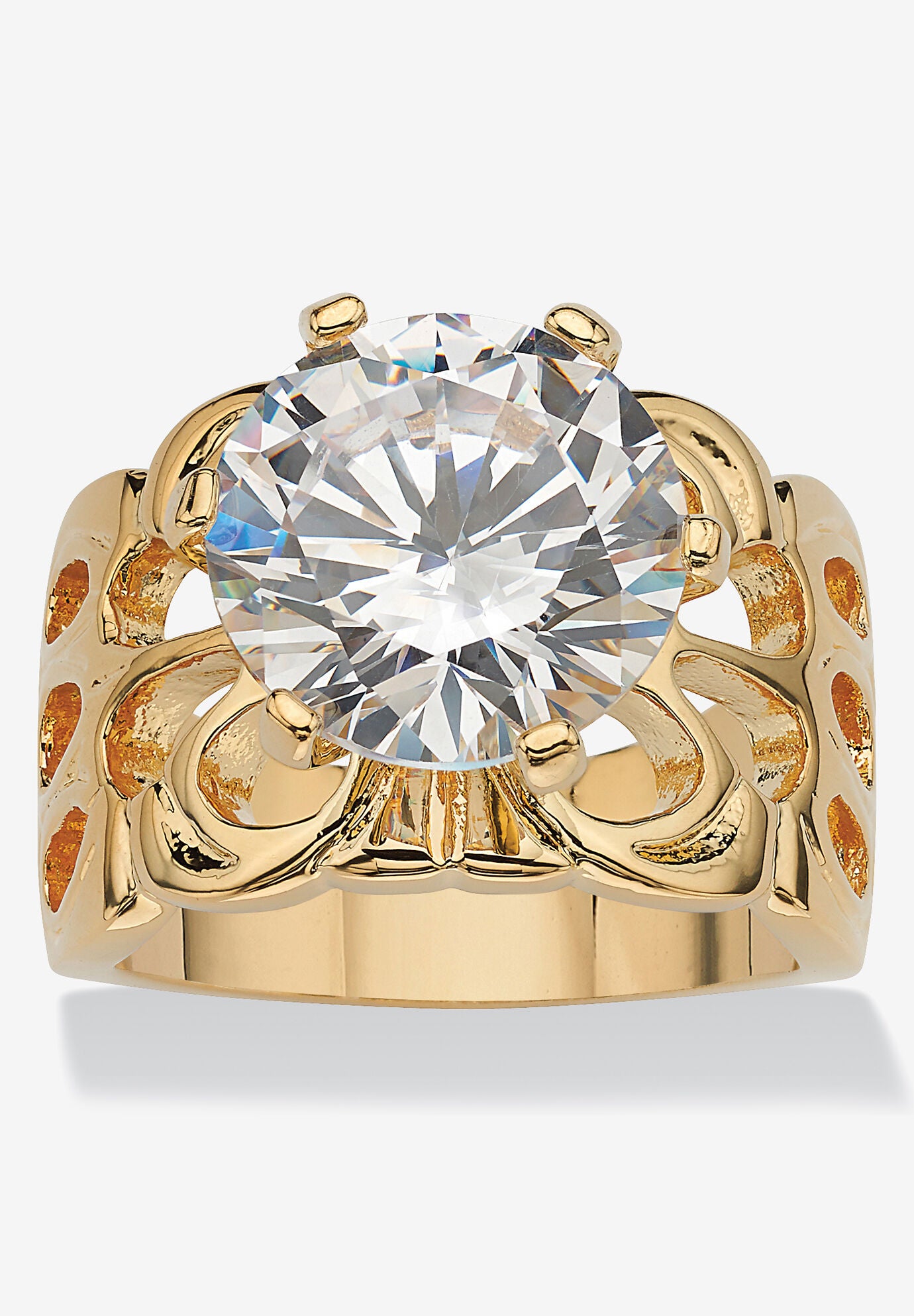 Yellow Gold-plated Cubic Zirconia Solitaire Engagement Ring, CUBIC ZIRCONIA, hi-res image number 0