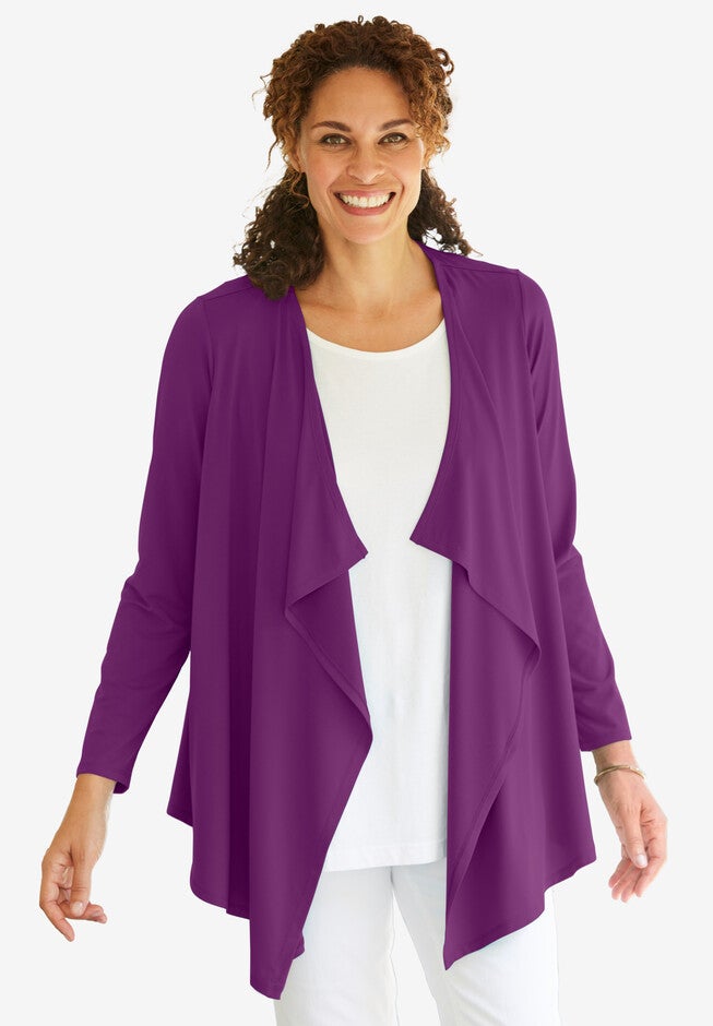 Best Dressed® Essential Open Front Cardigan, PLUM PURPLE, hi-res image number 0