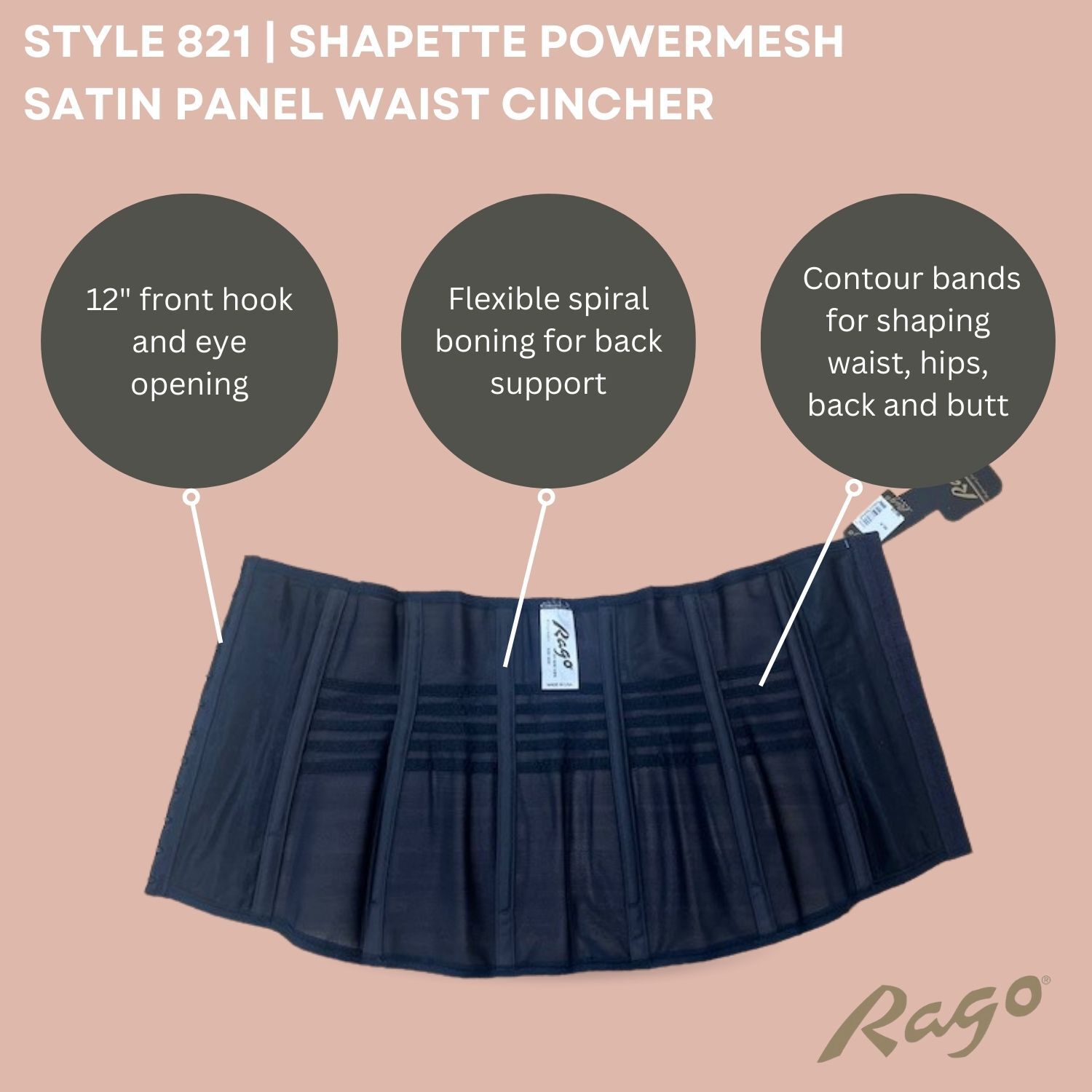 Shapette Powermesh Satin Panel Waist Cincher, BLACK, alternate image number 4