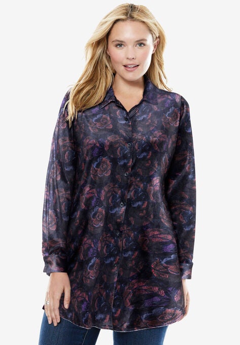 Velour Shirt, BLACK MULTI NOIR FLORAL, hi-res image number null