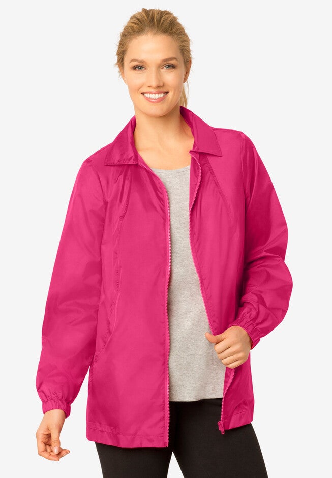 Zip Front Nylon Jacket, RASPBERRY SORBET, hi-res image number 0