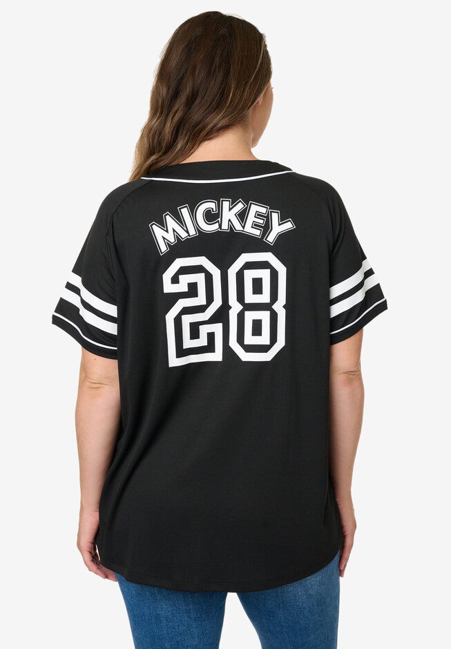 Disney Mickey Mouse Black Baseball Jersey Button Down Shirt, , on-hover image number 1