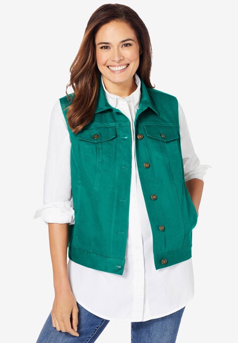 Stretch Denim Vest, WATERFALL, hi-res image number null
