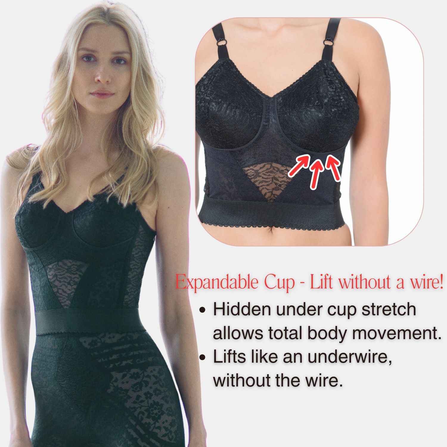 Long Line Firm Shaping Expandable Cup Bra 2202, BLACK, alternate image number 3