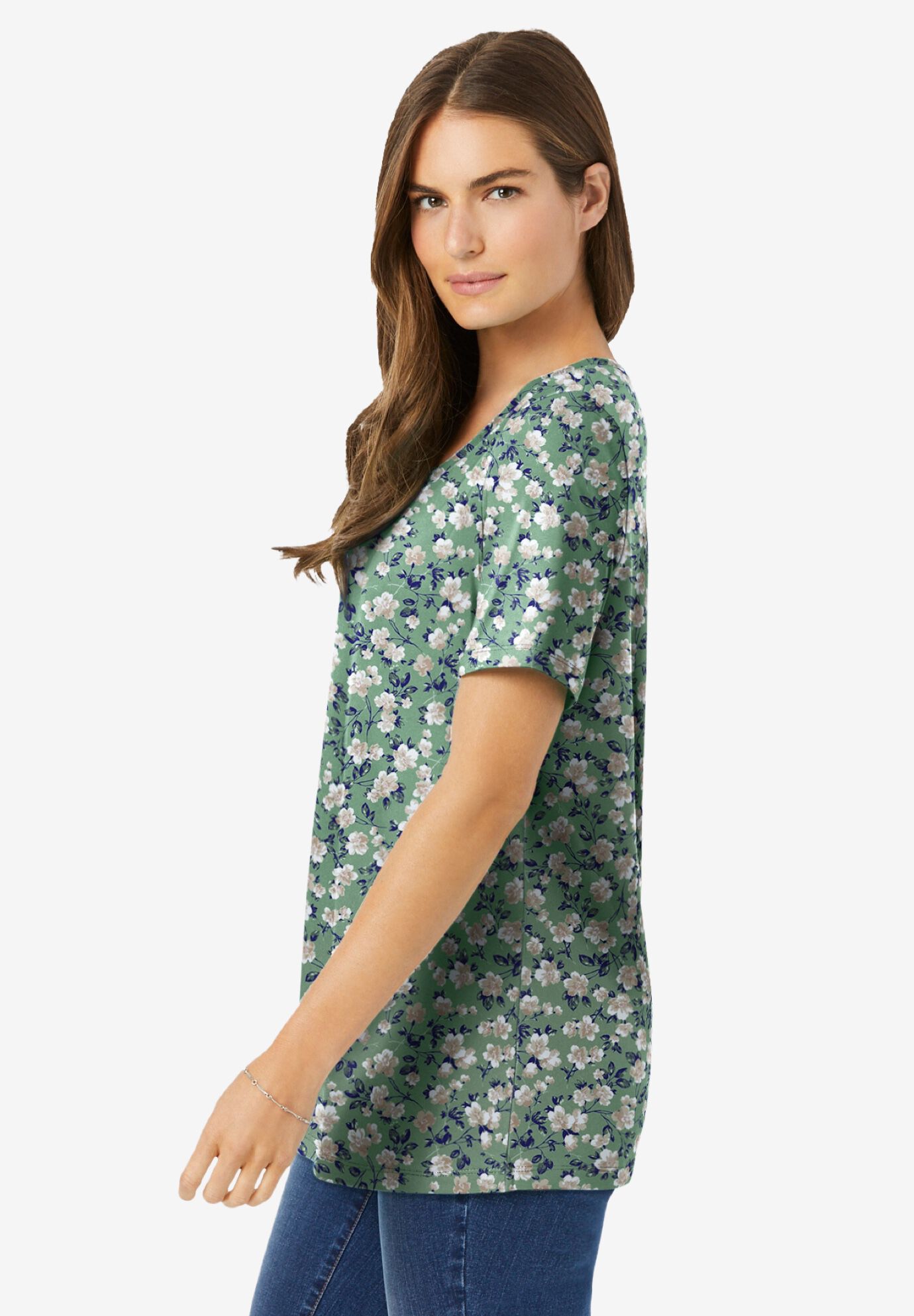 Perfect Printed Short-Sleeve Scoopneck Tee, SAGE BLOSSOM VINE, alternate image number 2