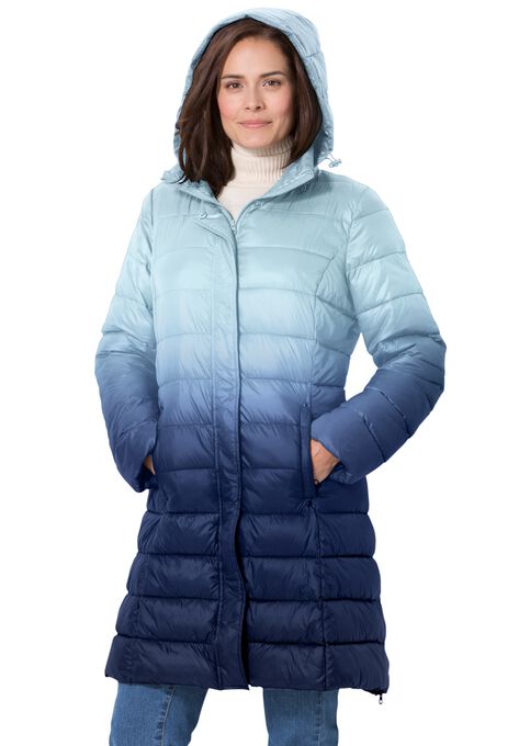 Long Packable Puffer Jacket, EVENING BLUE OMBRE, hi-res image number null