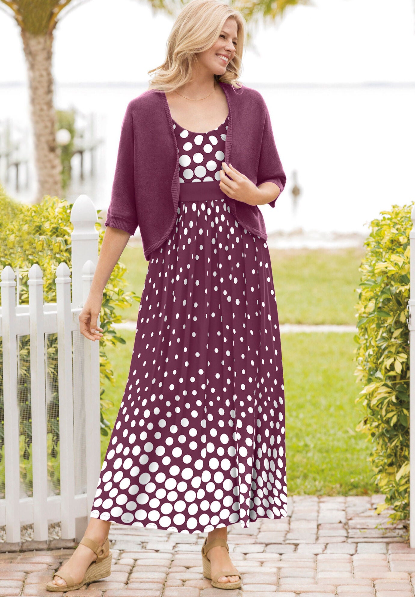 Banded-Waist Print Maxi Dress, , alternate image number 3