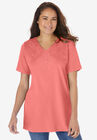 Embroidered V-Neck Tee, SWEET CORAL PAISLEY EMBROIDERY, hi-res image number 0