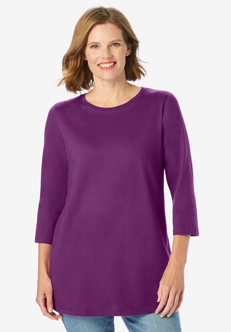 Three-Quarter Sleeve Crewneck Tee, PLUM PURPLE, hi-res image number null