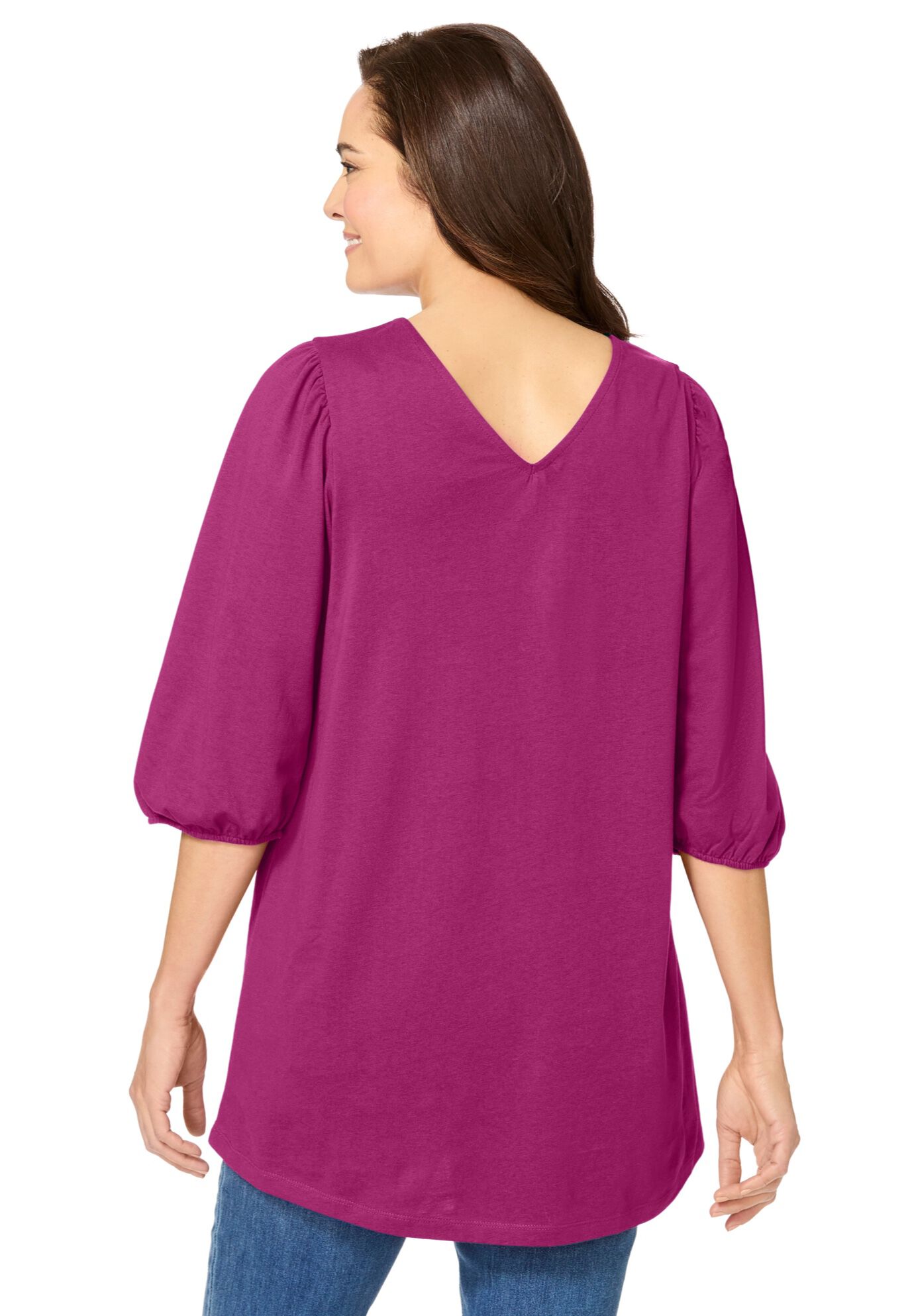 Reversible Neckline Tunic, RASPBERRY, alternate image number 2