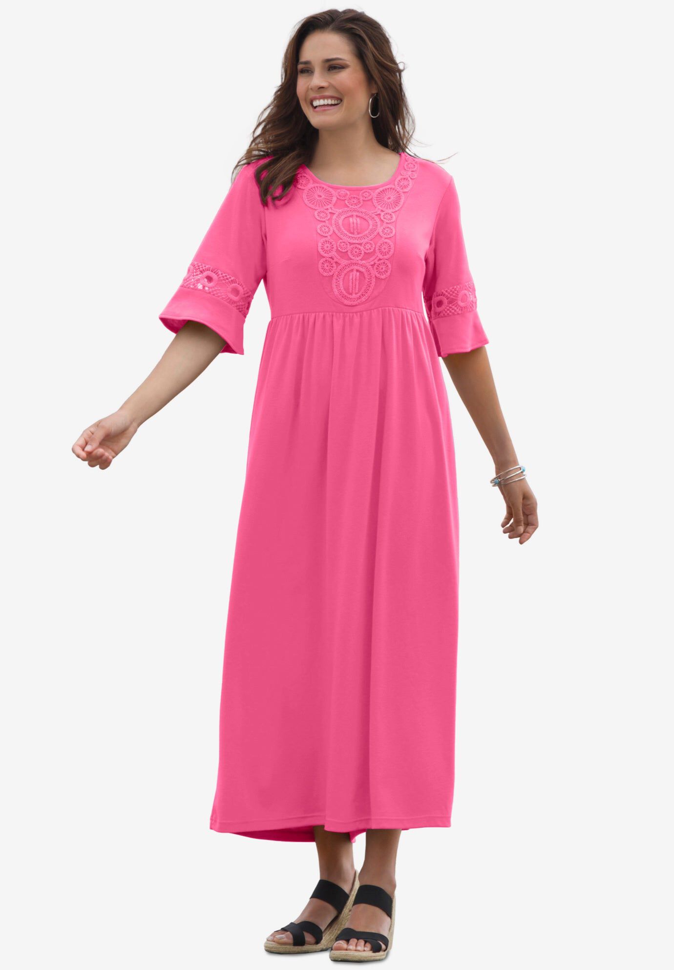 Crochet Trim Empire Knit Dress, PEONY PETAL, hi-res image number 0