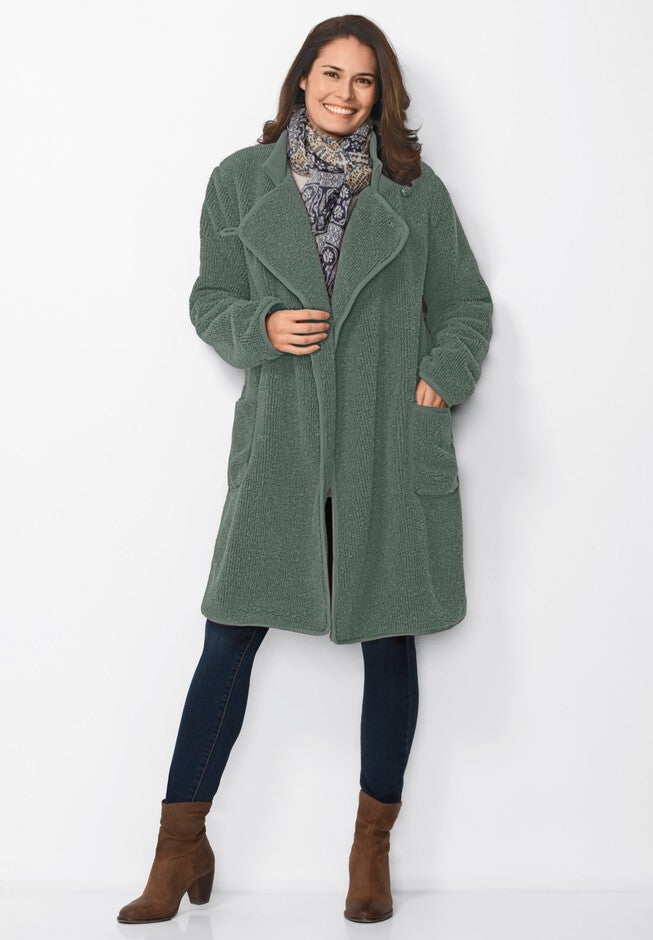Rib Knit Collar Berber Jacket, , alternate image number null