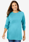Perfect Long-Sleeve Crewneck Tee, SEAMIST BLUE, hi-res image number null