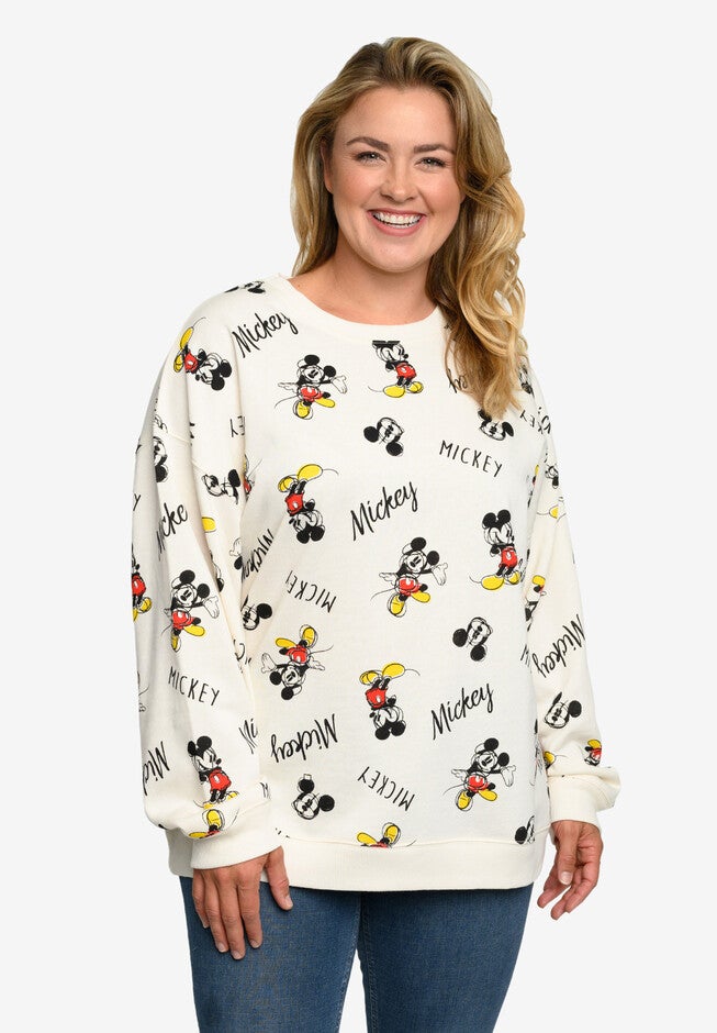 Mickey Mouse All-Over Print Fleece Long Sleeve Sweatshirt, CREAM, hi-res image number 0