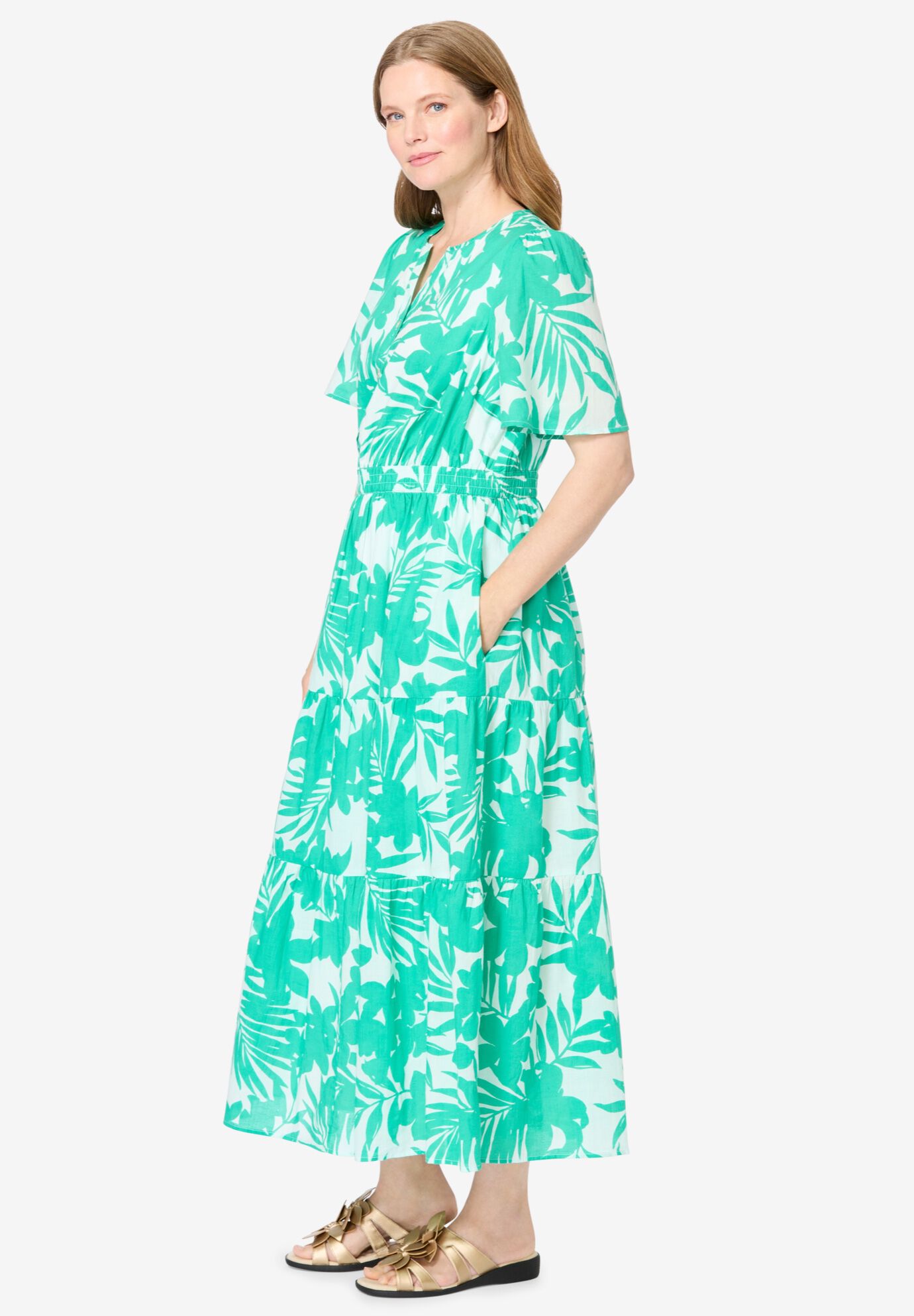 Tiered Midi Dress, TROPICAL EMERALD FLORAL, alternate image number 2