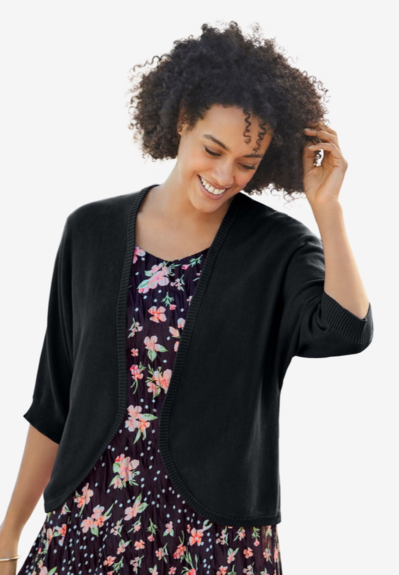 Rib Trim Cardigan Shrug Sweater
