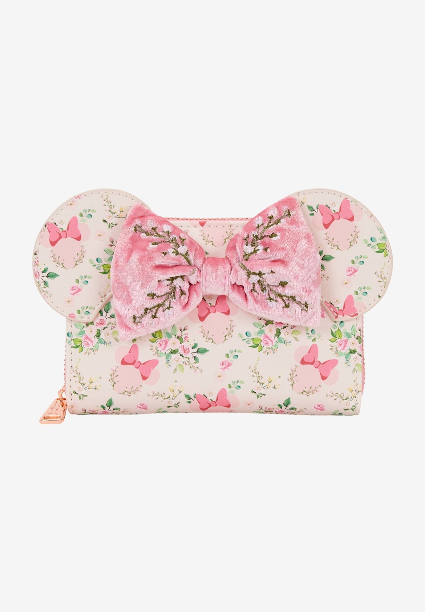 Loungefly x Disney Minnie Mouse Floral Zip Around Wallet, WHITE, hi-res image number 0