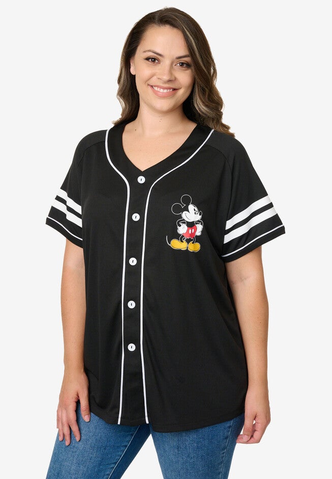 Disney Mickey Mouse Black Baseball Jersey Button Down Shirt, , alternate image number 2