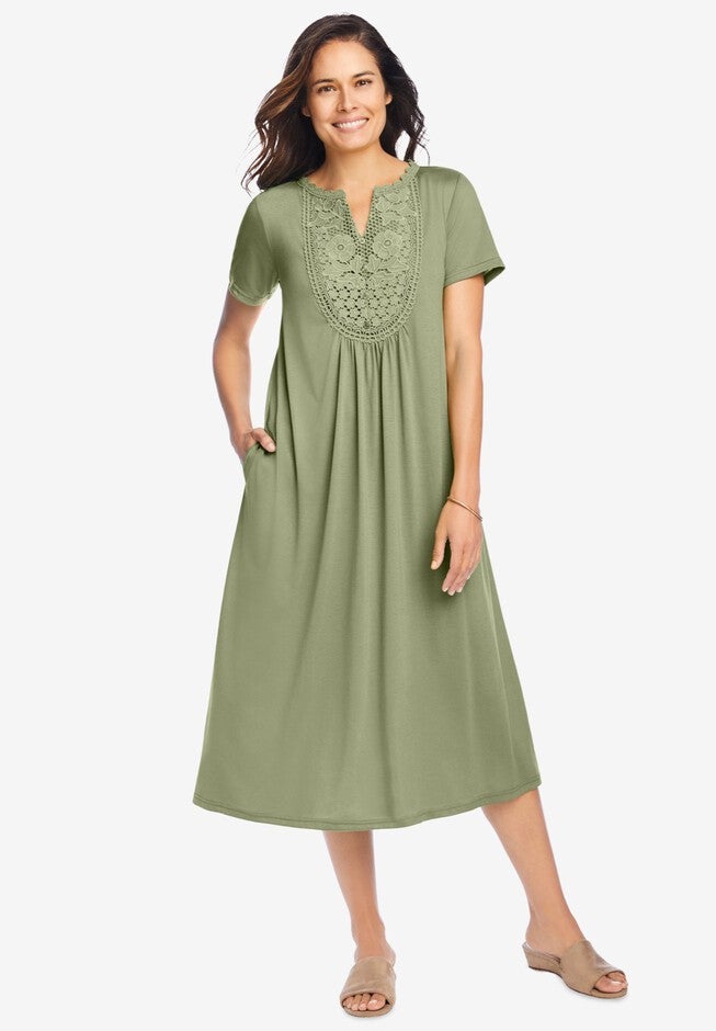 Embroidered Lace Bib Knit Dress | OneStopPlus Embroidered Lace Bib Knit Dress | OneStopPlus