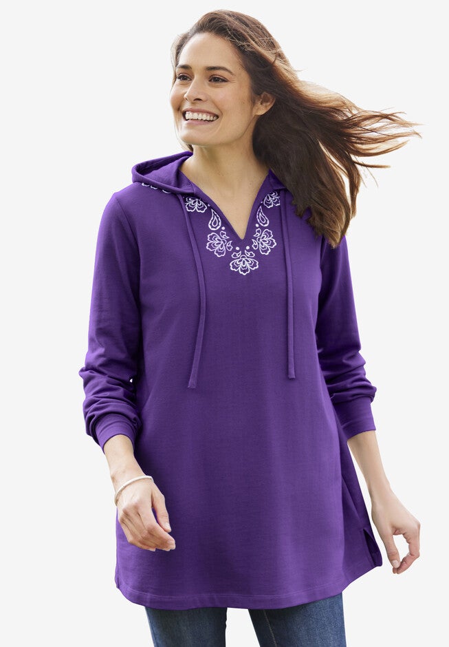 Embroidered Sweatshirt Tunic, RADIANT PURPLE, hi-res image number 0