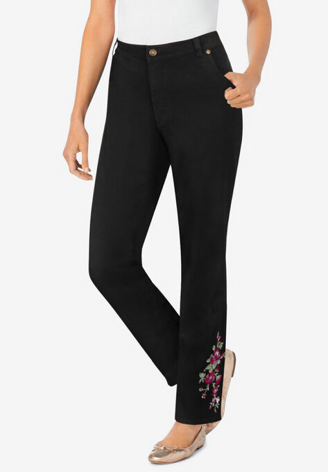 Straight Leg Stretch Jean, BLACK BLOOM EMBROIDERY, hi-res image number null