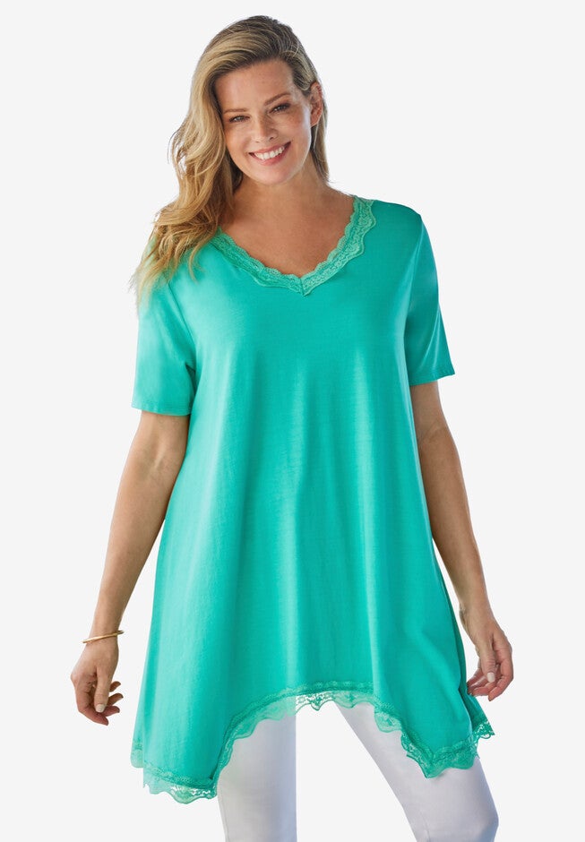 Lace Hankey Hem Tunic, PRETTY JADE, hi-res image number null
