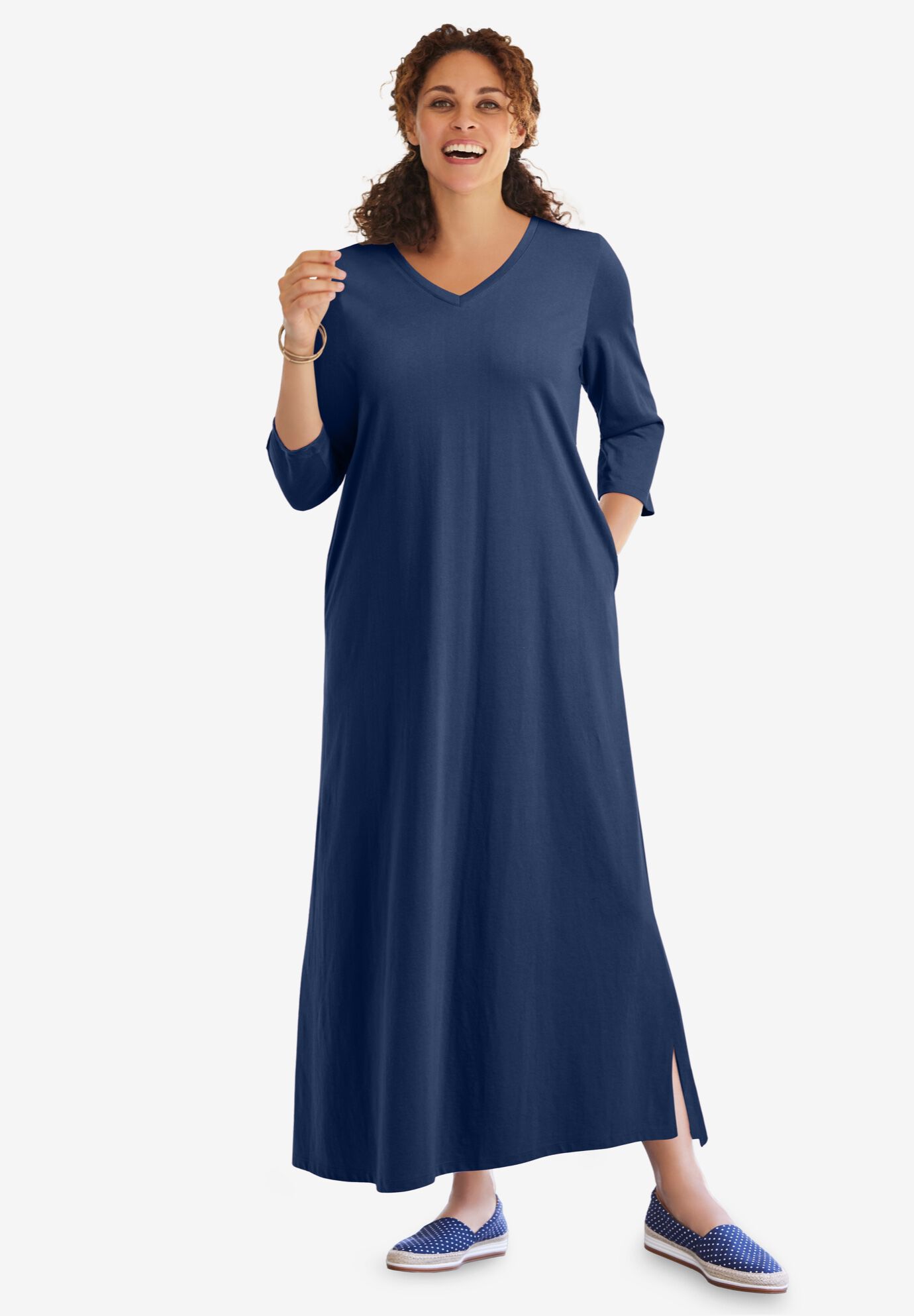 V-Neck Tee Dress, NAVY, hi-res image number 0
