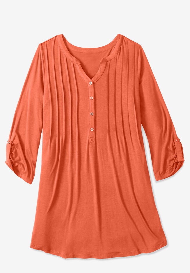 Pleated Henley Top, , alternate image number 3
