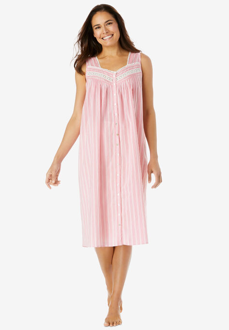 Sleeveless Button Front Night Gown, PEONY PETAL STRIPE, hi-res image number null