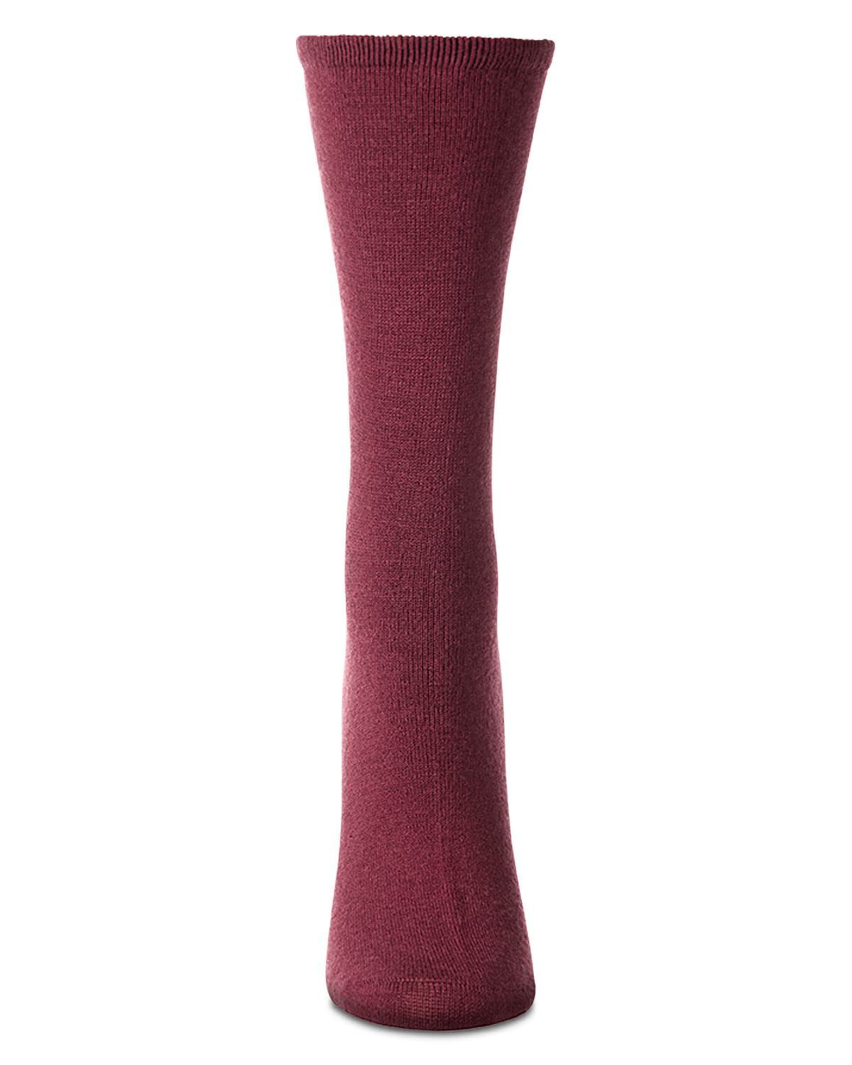 Women's Solid Soft Flat Knit Cashmere Blend Crew Sock, BERRY, alternate image number 1