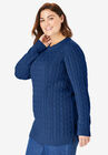 Cable Knit Pullover Crewneck Sweater, , alternate image number null