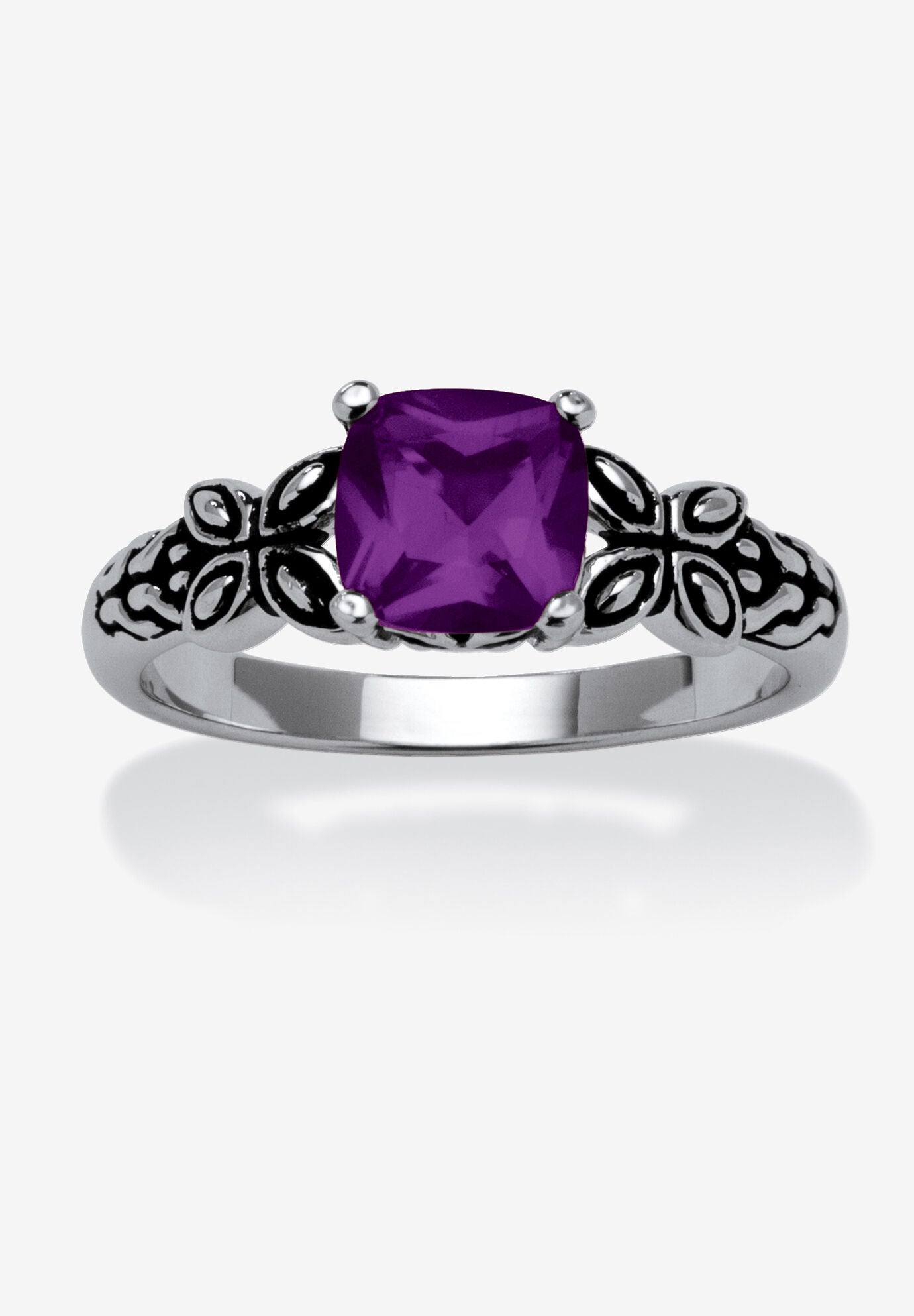 Cushion-Cut Birthstone Ring In Sterling Silver, FEBRUARY, hi-res image number 0